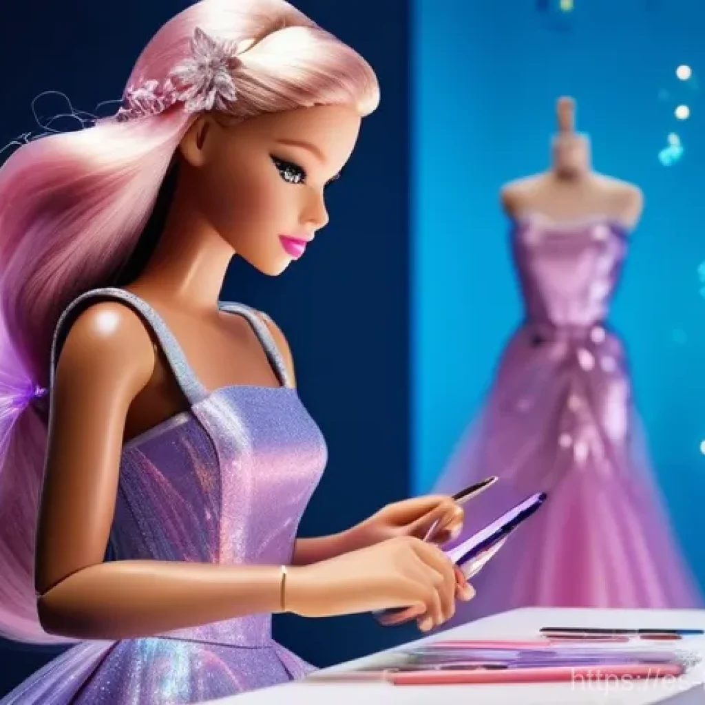 바비와 관련된 게임 및 앱 - **"A vibrant and imaginative scene of Barbie as a high-fashion designer in her futuristic digital st...