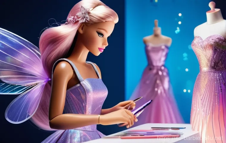 바비와 관련된 게임 및 앱 - **"A vibrant and imaginative scene of Barbie as a high-fashion designer in her futuristic digital st...