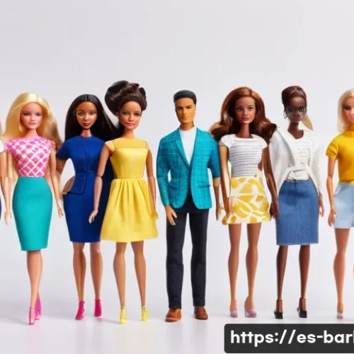바비와 여성주의 논란 - A diverse group of Barbie dolls standing together in a bright, modern room, showcasing different bod...
